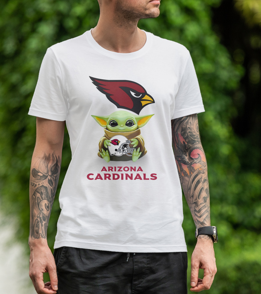 Baby Yoda Arizona Cardinals Helmet Hug With Cardinals T-Shirt