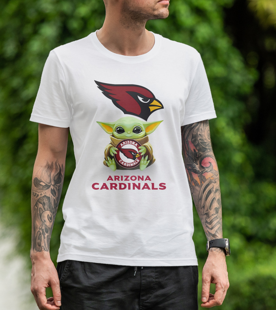 Baby Yoda Arizona Cardinals Hug Logo White T-Shirt
