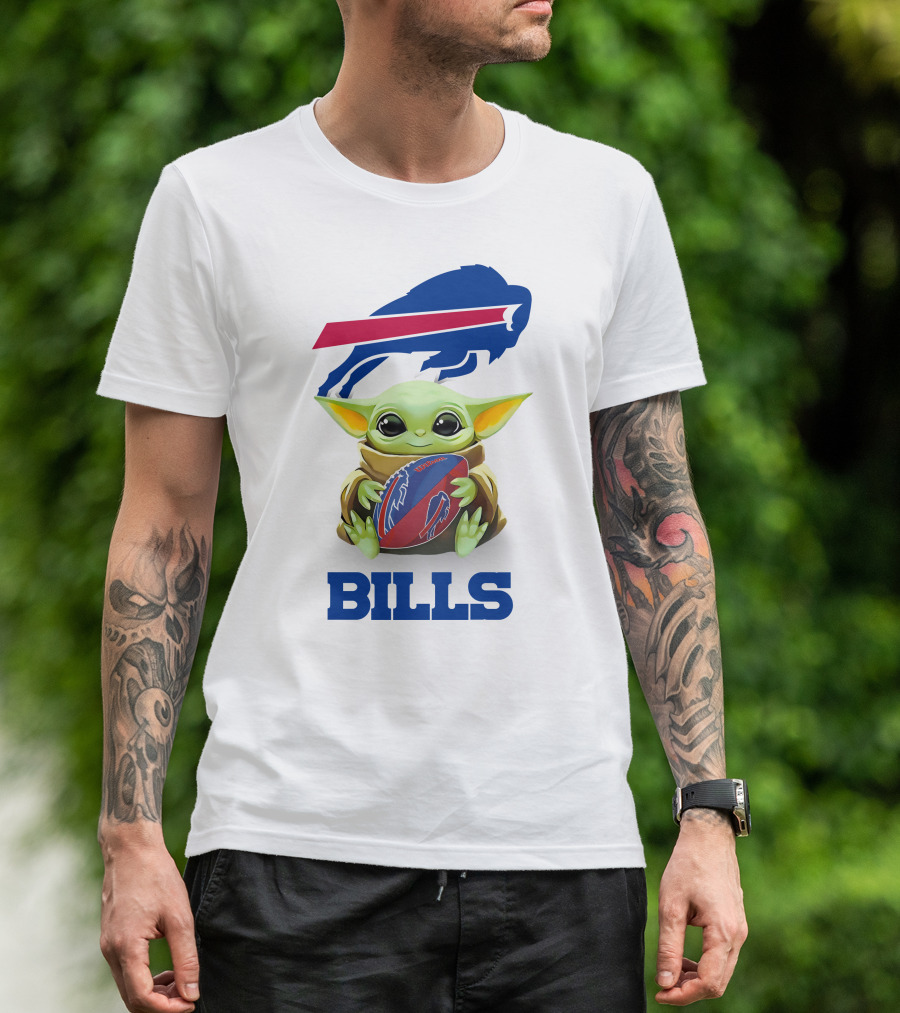 Buffalo Bills Baby Yoda Holding Football Fan Tailgate White T-Shirt