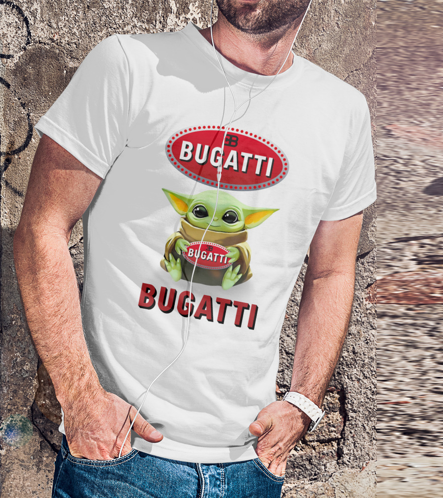 Baby Yoda Holding Bugatti Logo Emblem T-Shirt