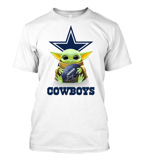 Cowboys Baby Yoda Hugging Dallas Football Star Logo White Background T-Shirt