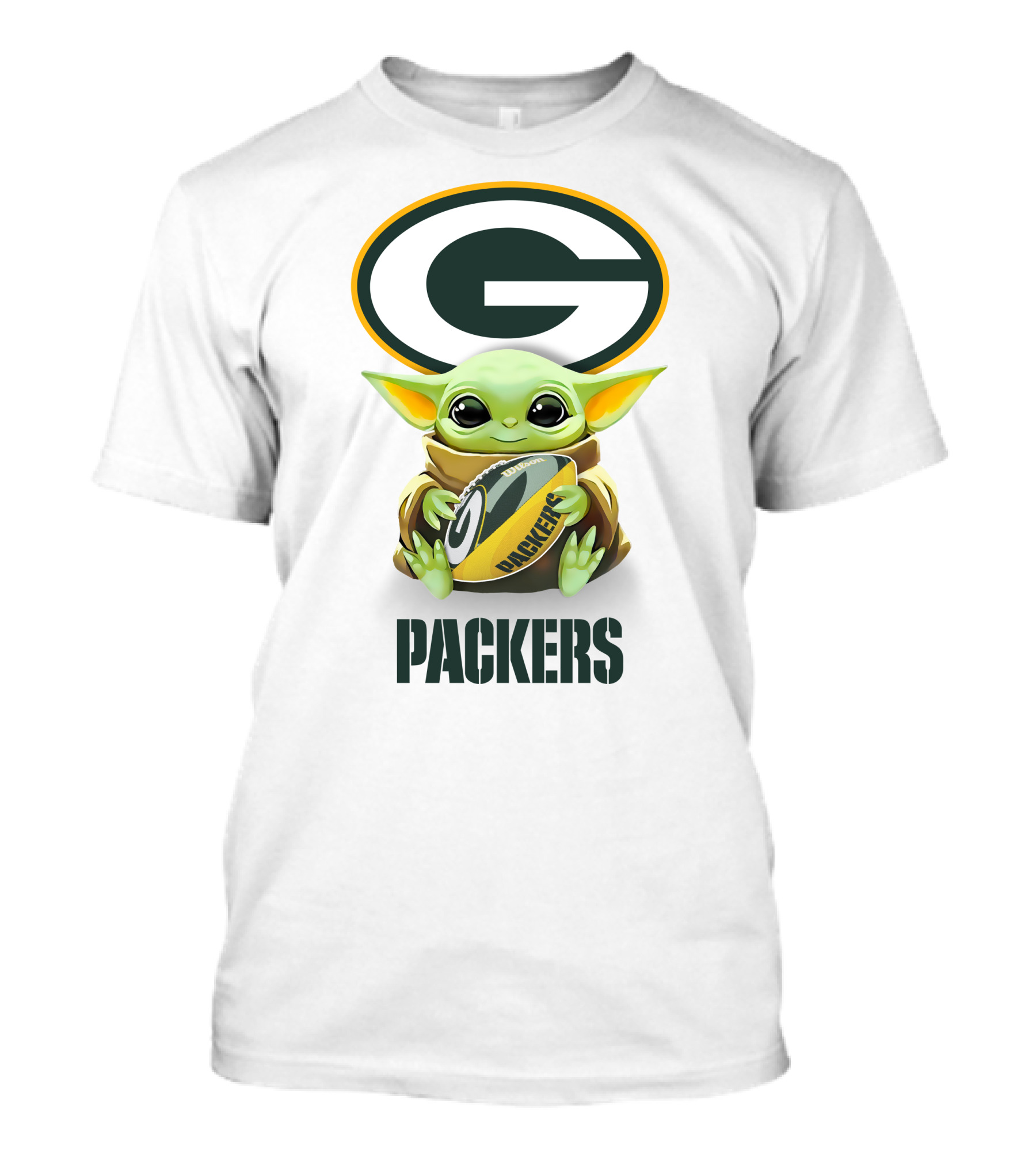 Baby Yoda Packers Football Hug Green Bay Logo White T-Shirt