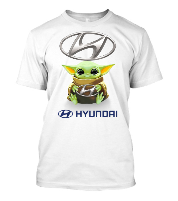Baby Yoda Holding Hyundai Silver Emblem T-Shirt