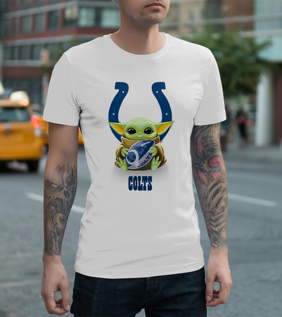 Baby Yoda Hug Colts Football Tailgate Indianapolis White T-Shirt