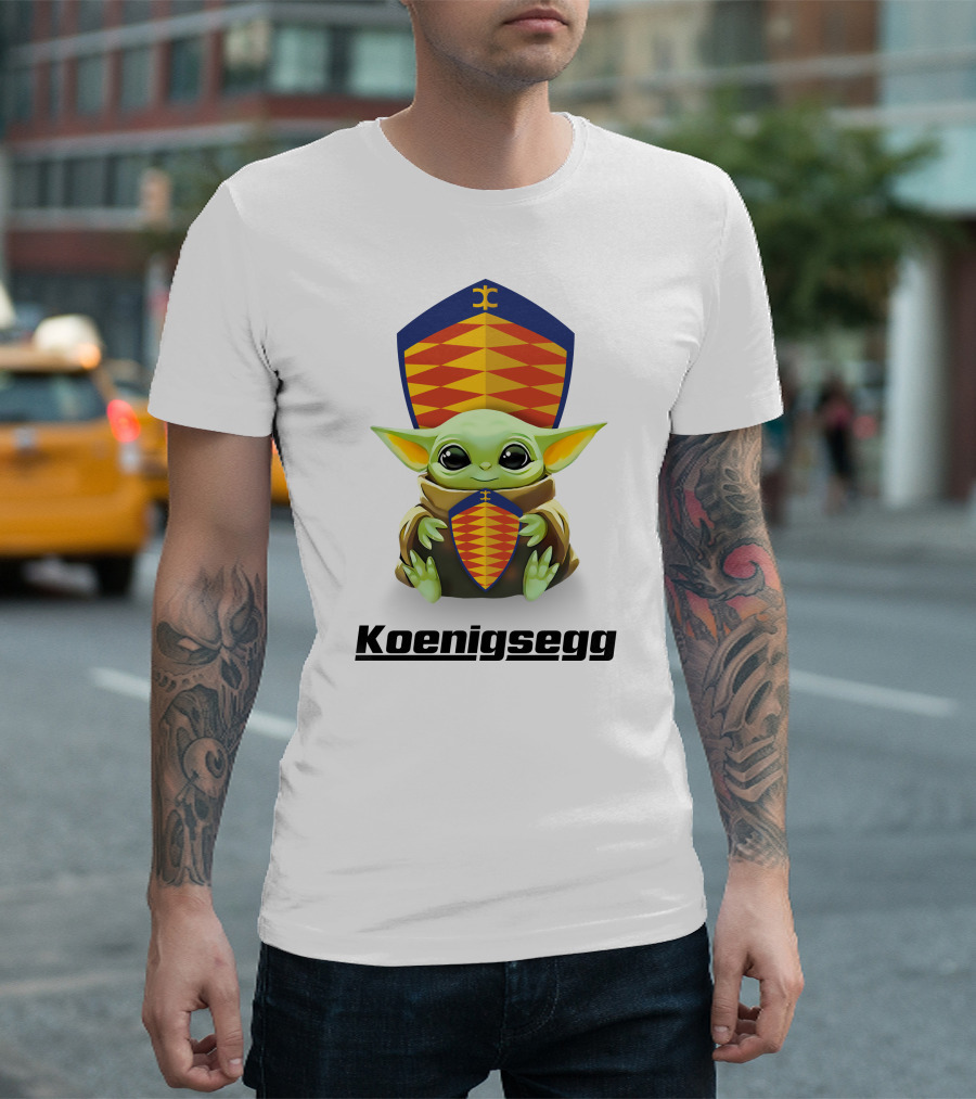 Baby Yoda Holding Koenigsegg Emblem with Shield T-Shirt