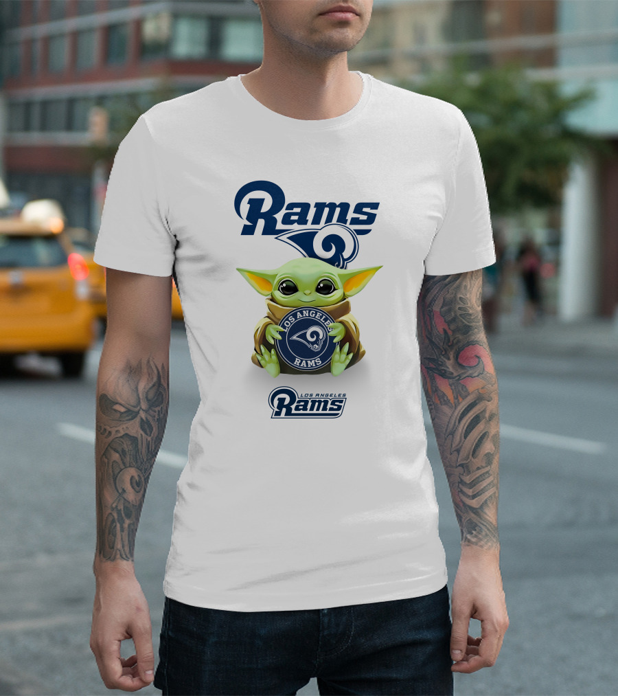 Rams Los Angeles Rams Baby Yoda Holding Los Angeles Rams T-Shirt