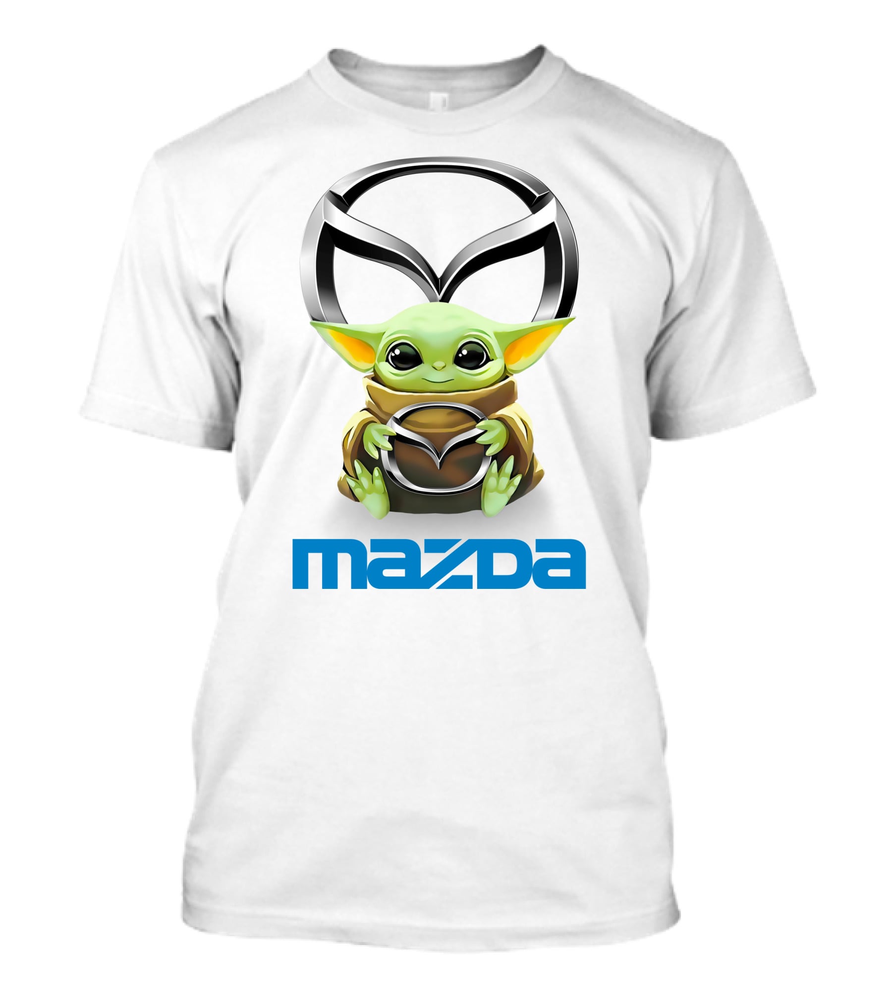 Baby Yoda Hug Mazda Logo White T-Shirt