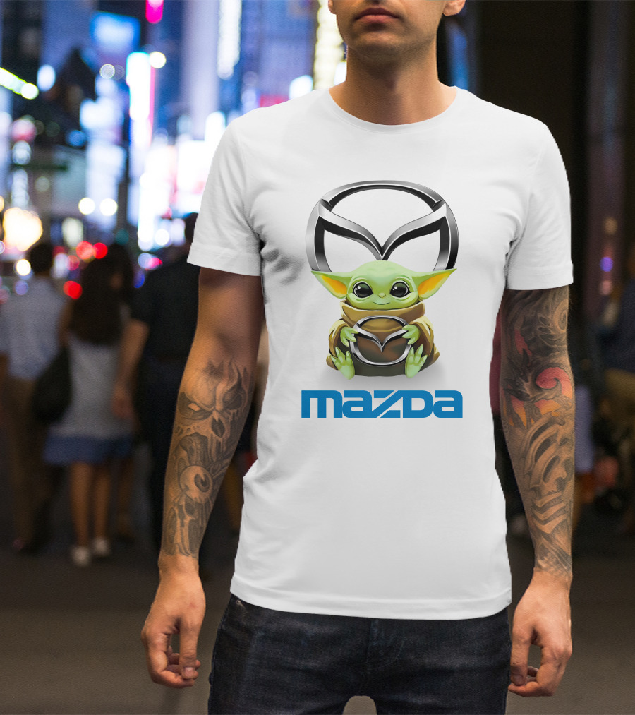 Baby Yoda Hug Mazda Logo White T-Shirt