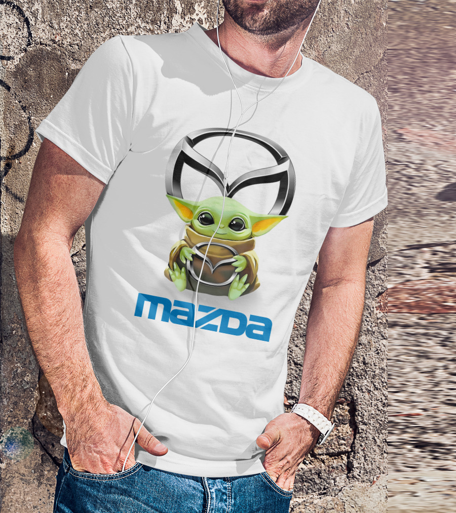 Baby Yoda Hug Mazda Logo White T-Shirt