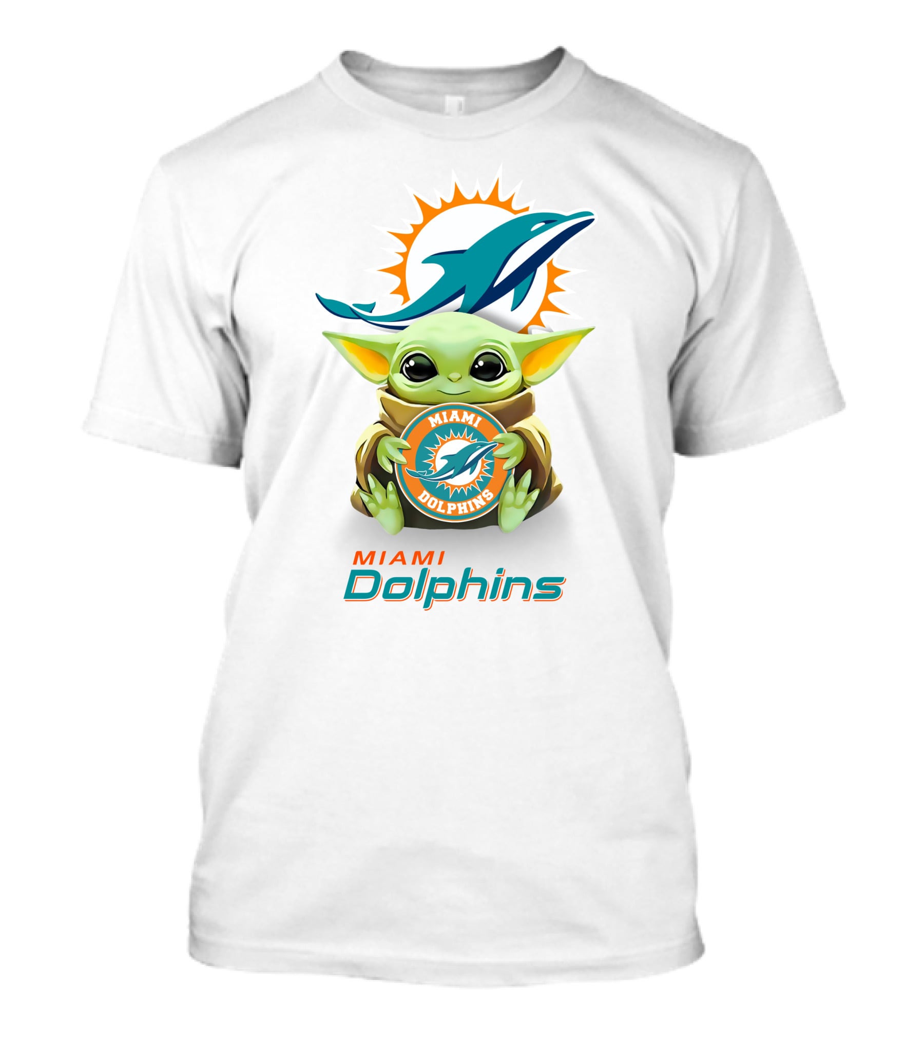 Baby Yoda Holding Miami Dolphins Logo Fan T-Shirt