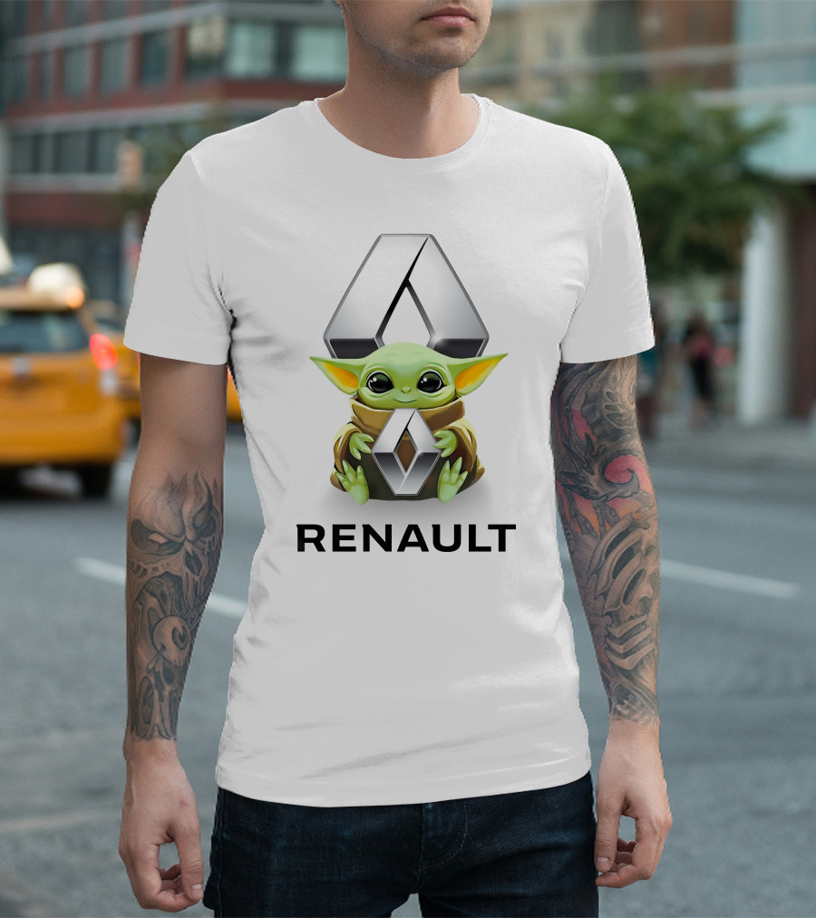 Baby Yoda Holding Renault Logo With Renault Text T-Shirt