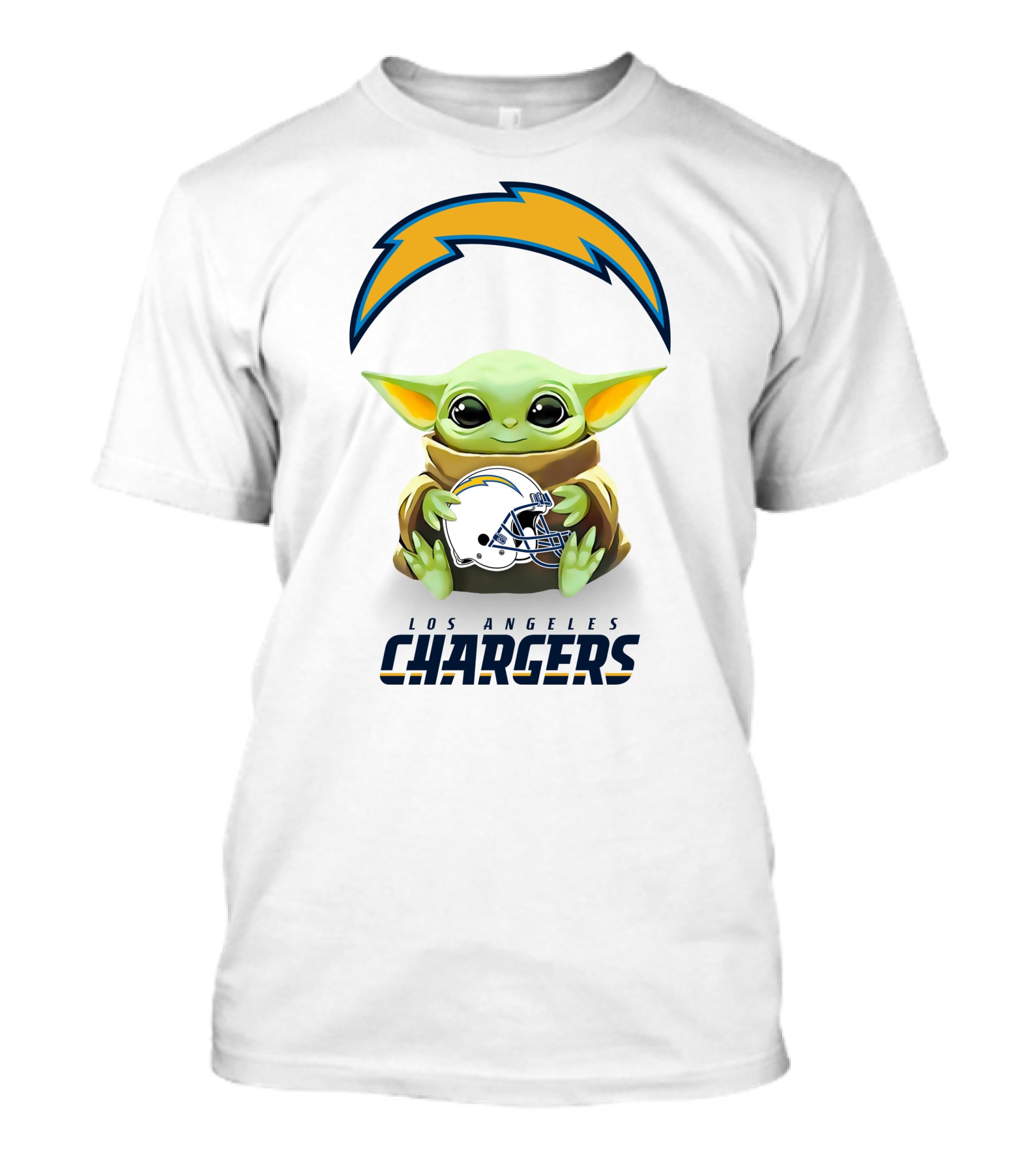 Baby Yoda Los Angeles Chargers Helmet Hug T-Shirt