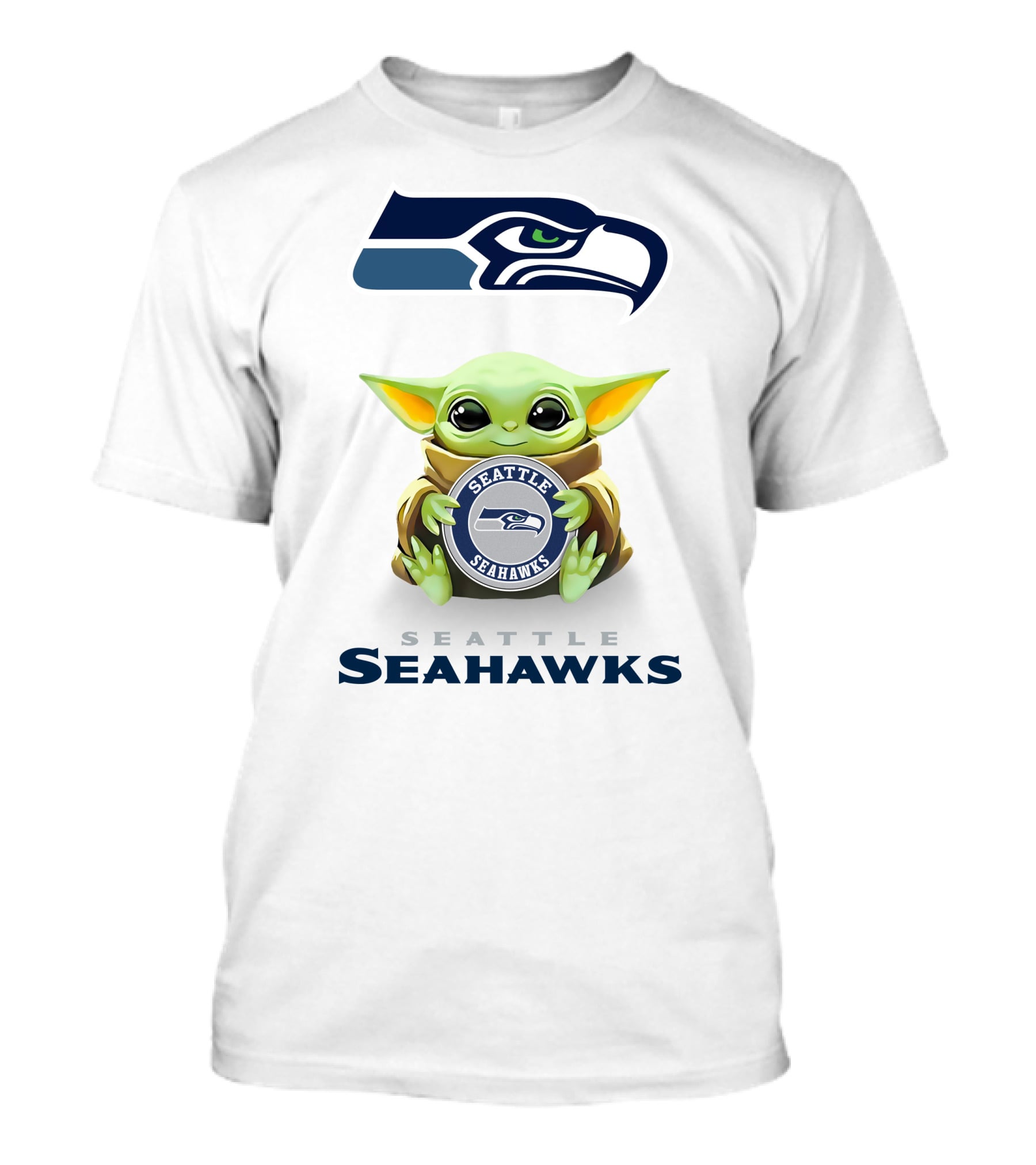 Baby Yoda Seattle Seahawks Hugging Logo With Team Name T-Shirt