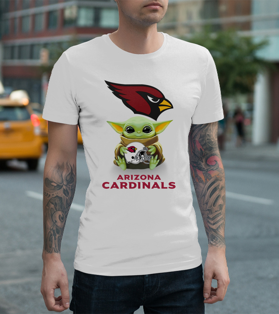 Star Wars Baby Yoda Holding Arizona Cardinals Helmet T-Shirt