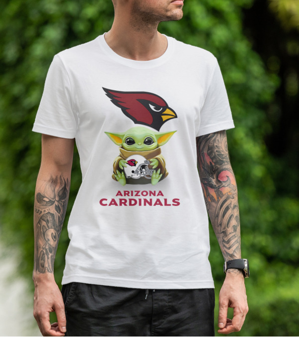 Star Wars Baby Yoda Holding Arizona Cardinals Helmet T-Shirt