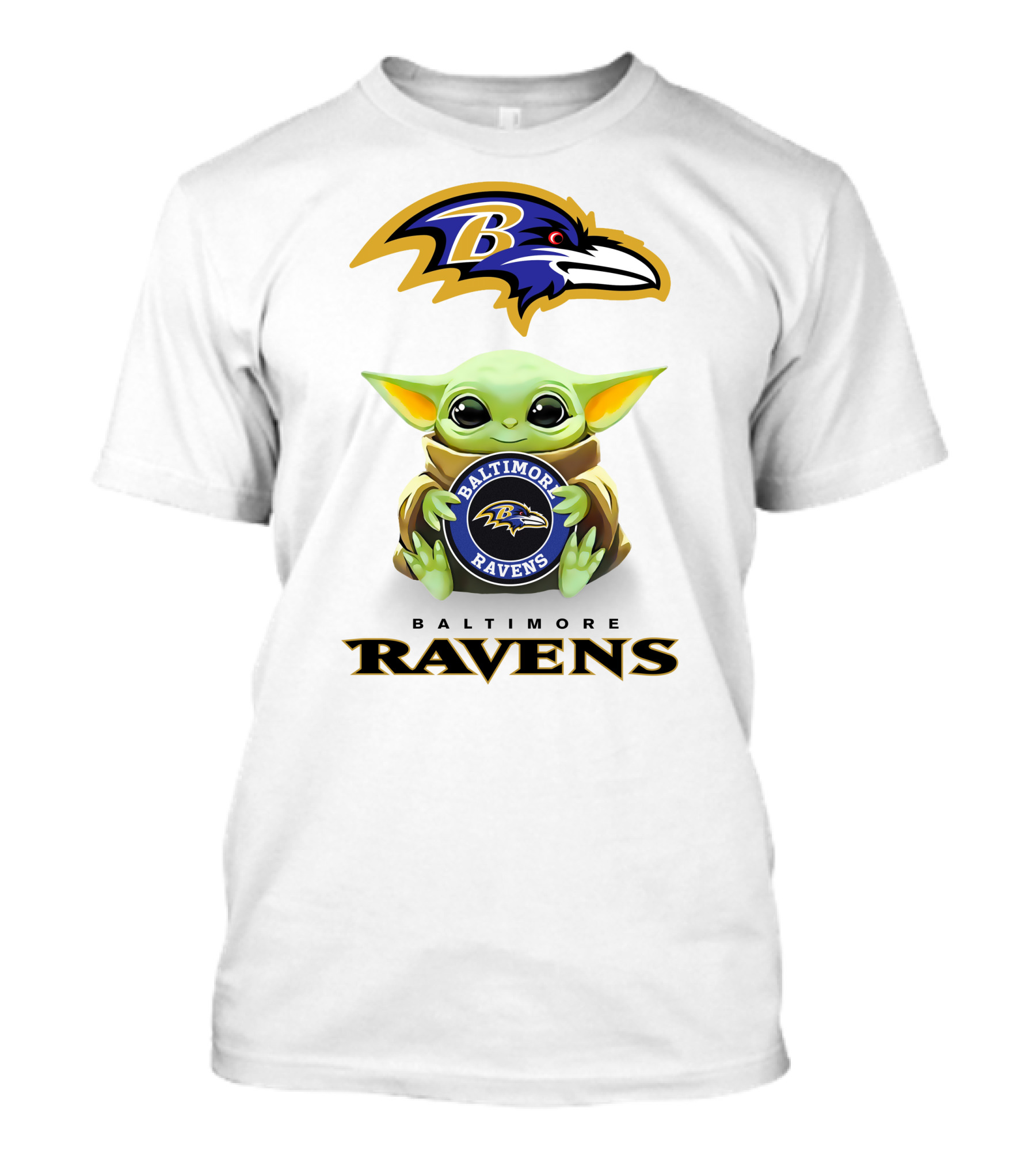 Star Wars Baby Yoda Holding Baltimore Ravens Emblem Ravens T-Shirt
