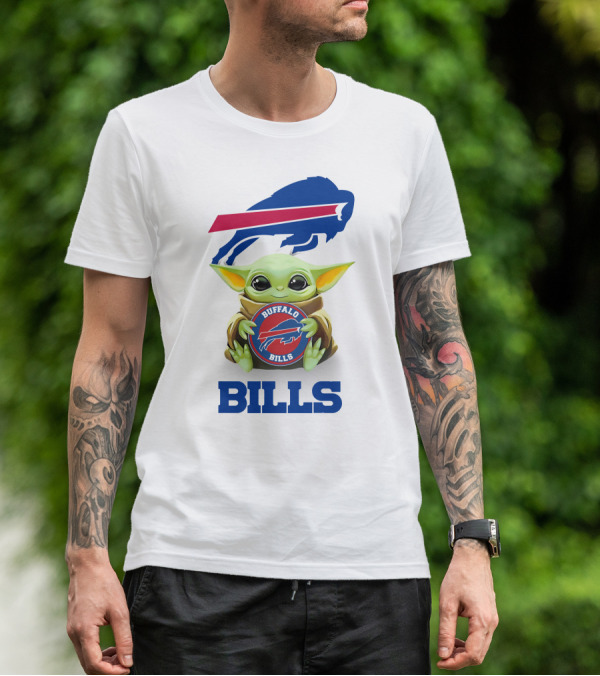 Buffalo Bills Baby Yoda Star Wars Hugging Team Logo White T-Shirt