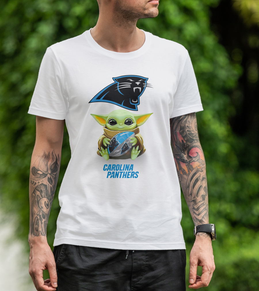 Star Wars Baby Yoda Hug Carolina Panthers Football T-Shirt