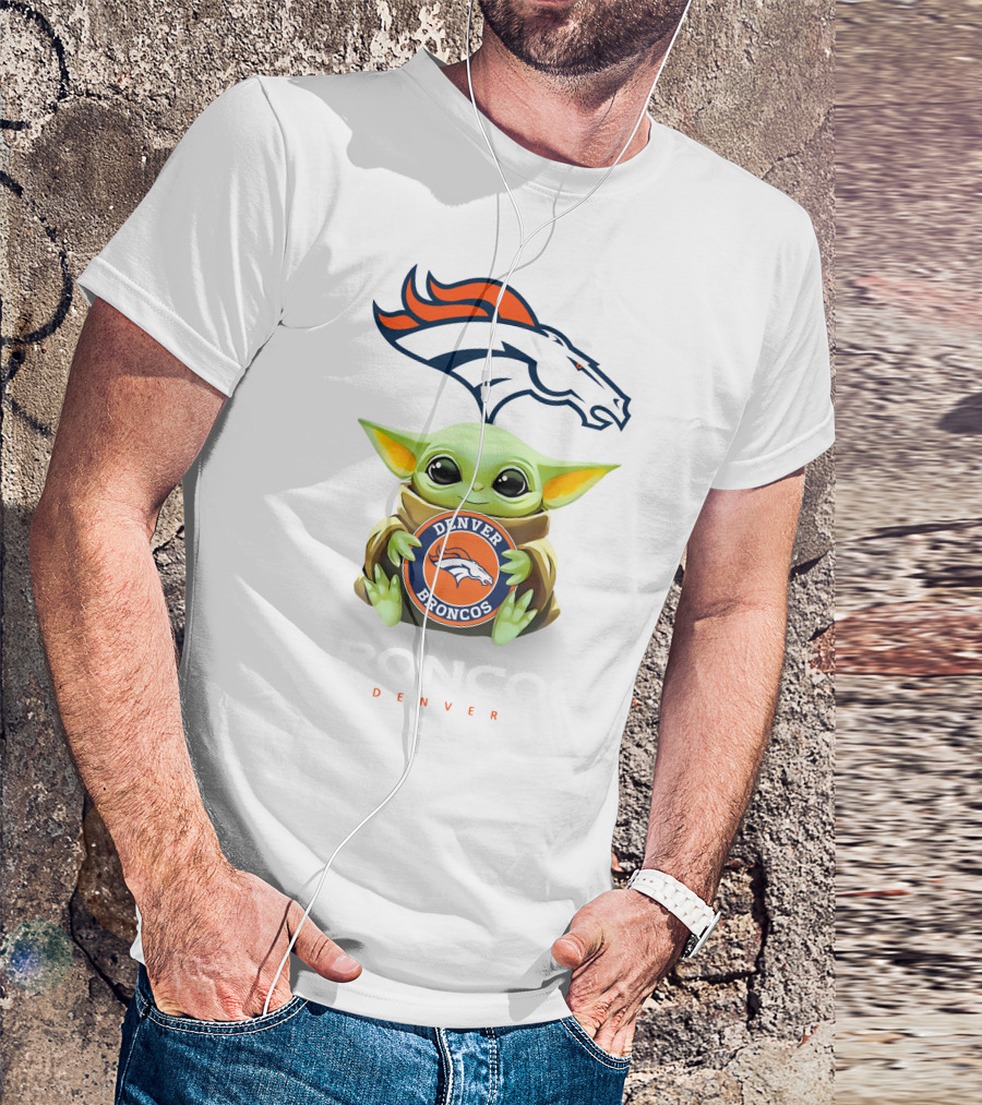 Star Wars Baby Yoda Holds Denver Broncos Emblem T-Shirt
