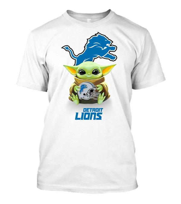 Star Wars Baby Yoda Holding Detroit Lions Helmet T-Shirt