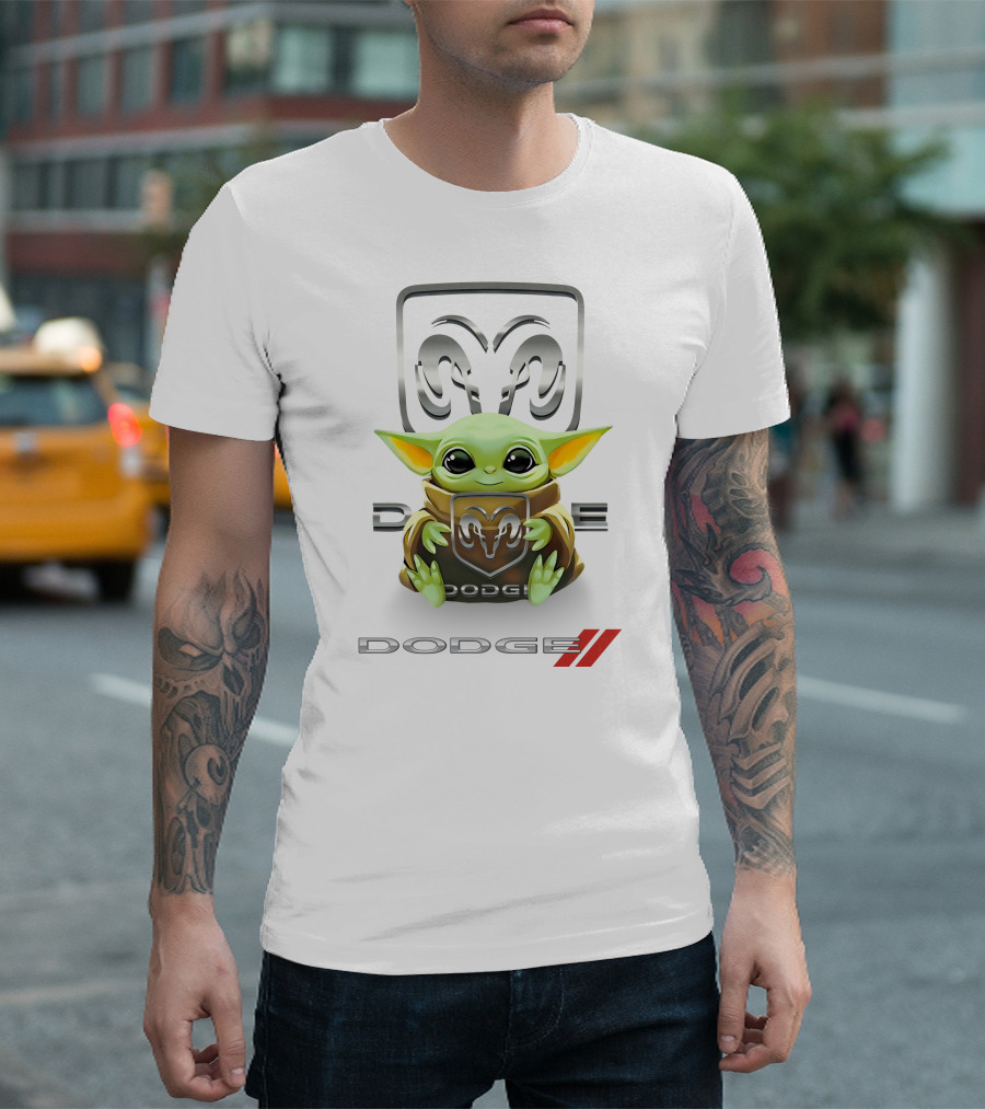 Star Wars Baby Yoda Holding Dodge Ram Logo White T-Shirt