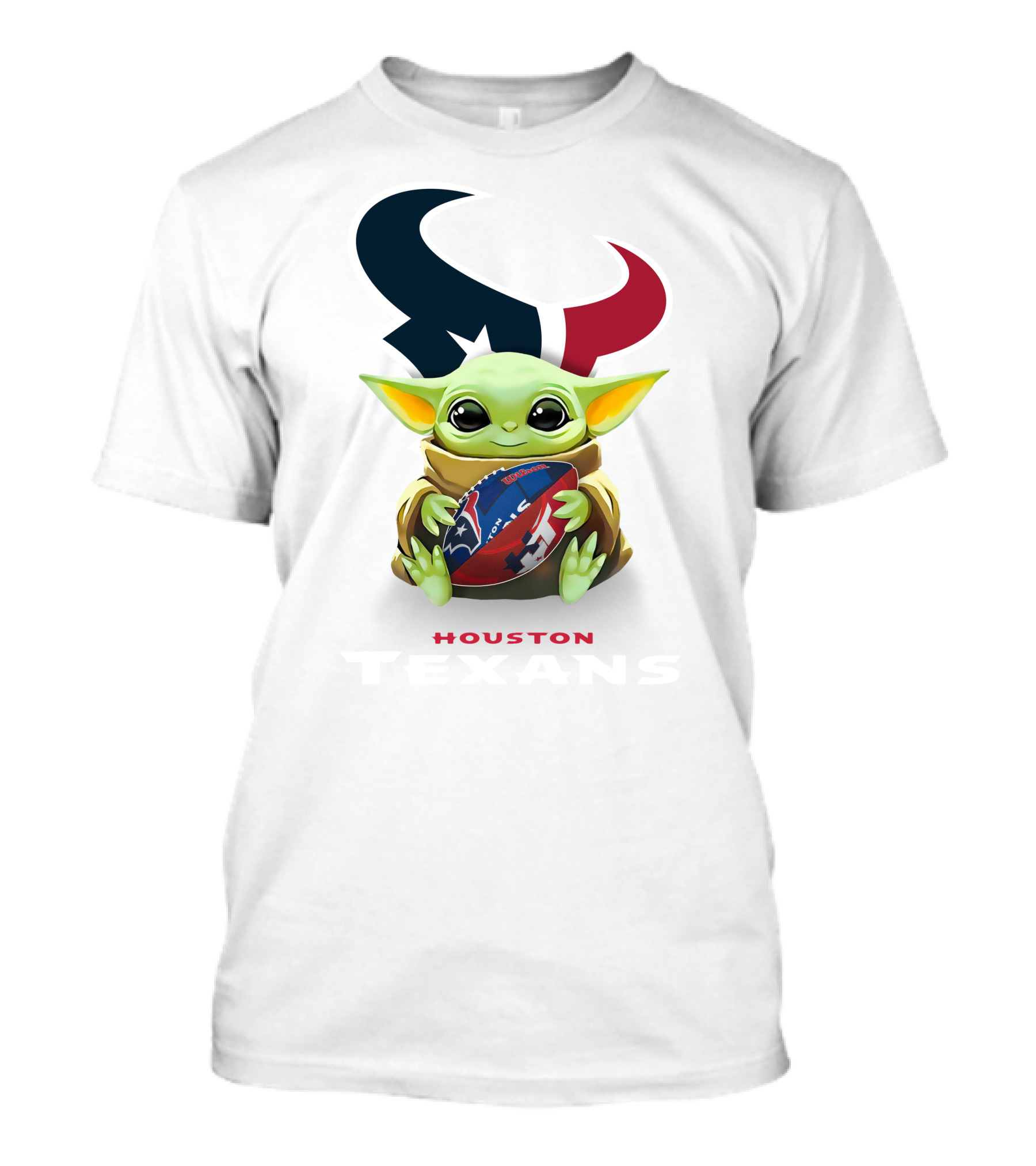 Star Wars Baby Yoda Hug Houston Texans Football Tailgate White Iconic T-Shirt