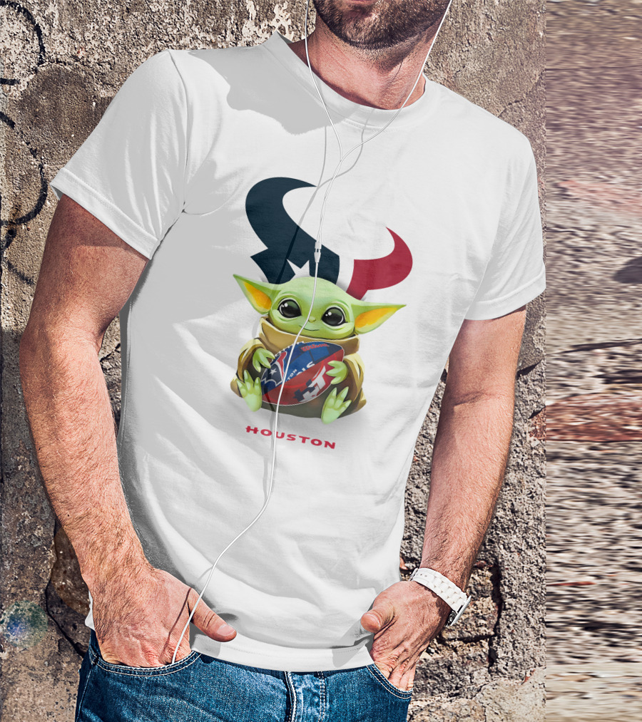 Star Wars Baby Yoda Hug Houston Texans Football Tailgate White Iconic T-Shirt