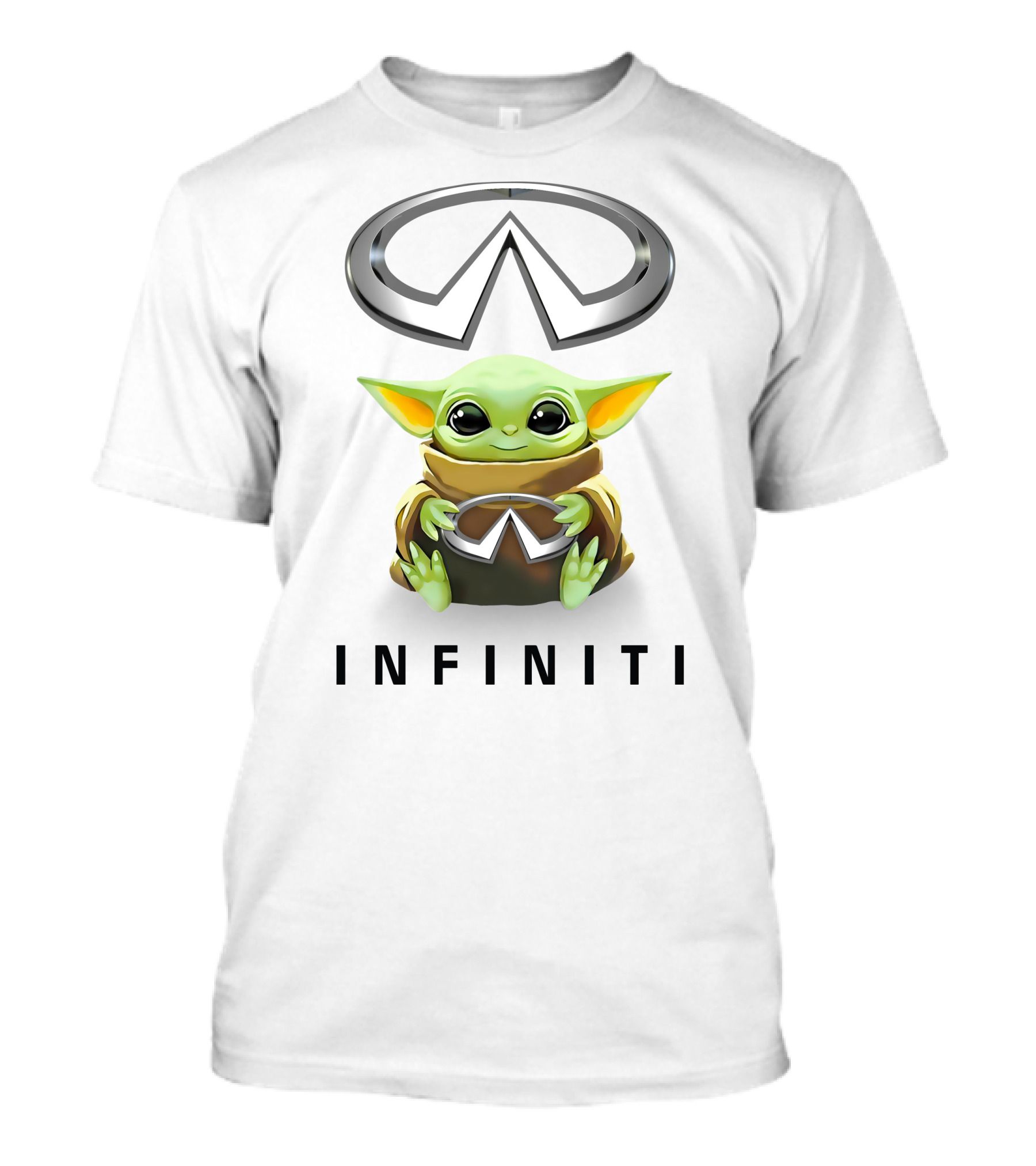Star Wars Baby Yoda Holding Infiniti Logo White T-Shirt