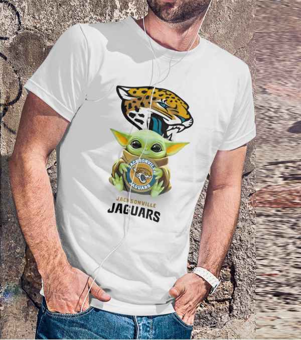 Baby Yoda Hug Jacksonville Jaguars White Star Wars T-Shirt