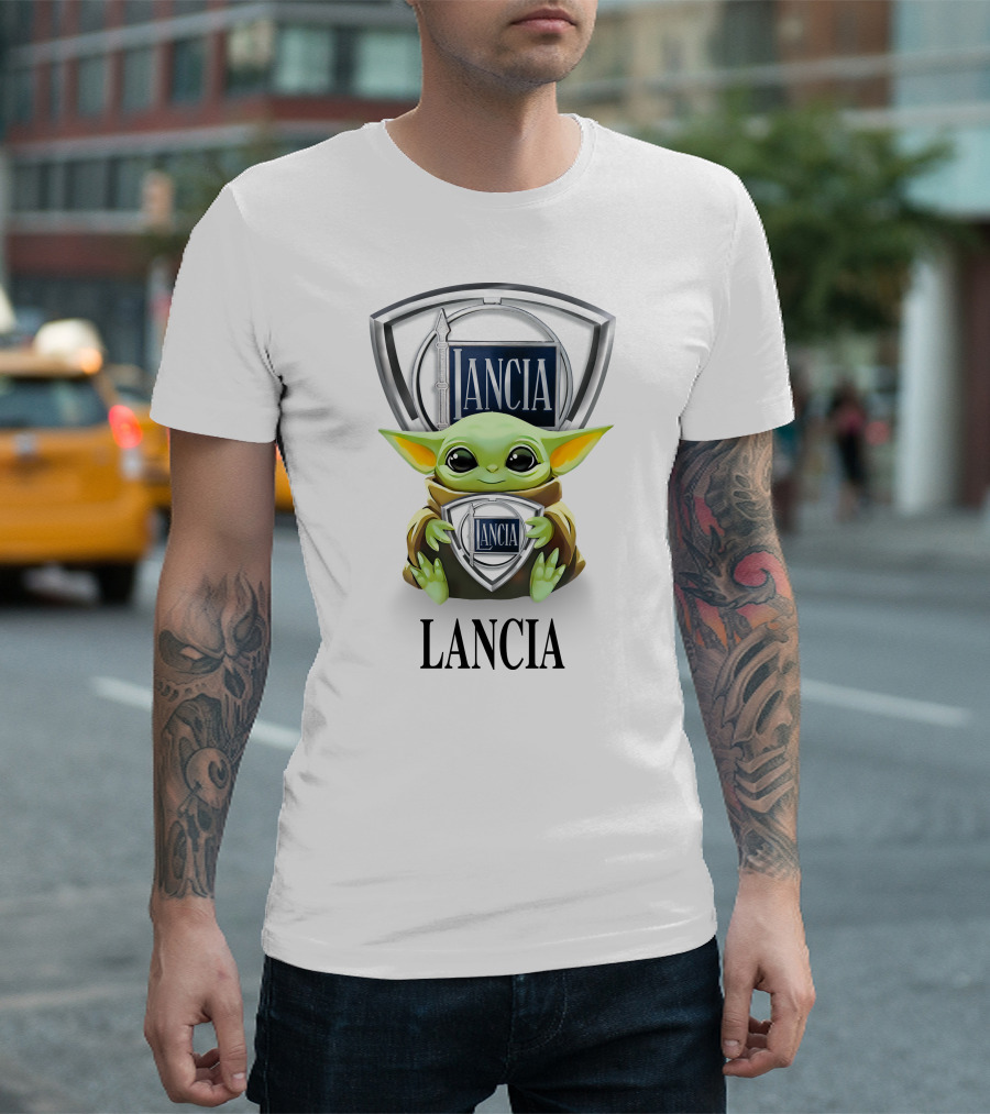 Baby Yoda Hug Lancia Logo Star Wars White T-Shirt