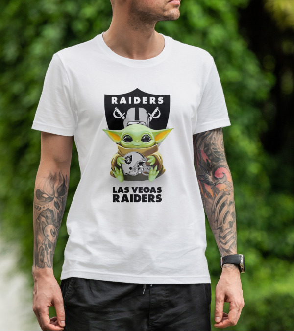 Star Wars Baby Yoda Hugging Las Vegas Raiders Helmet T-Shirt