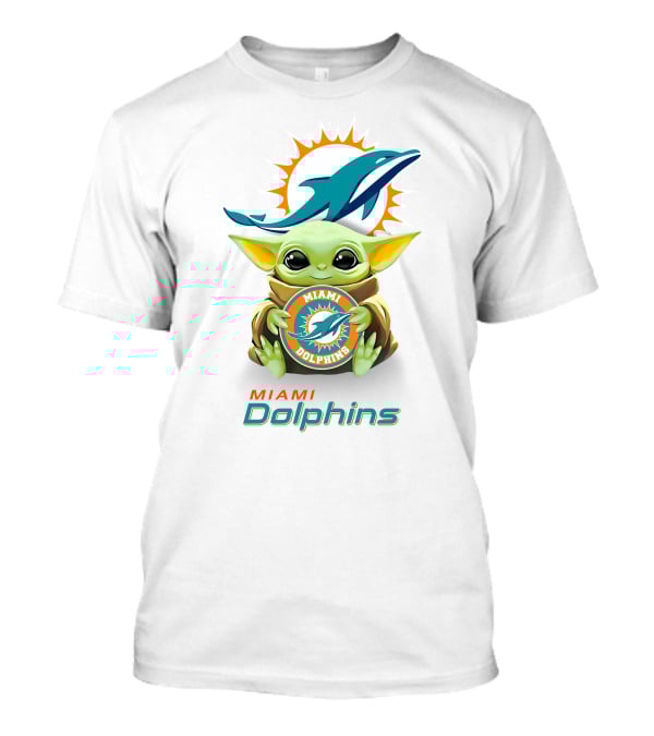 Miami Dolphins Baby Yoda Hugging Logo Star Wars White T-Shirt