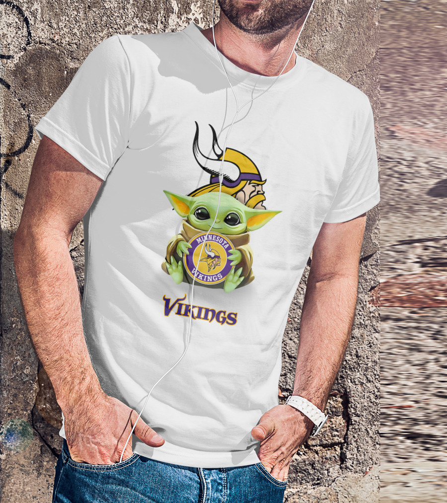 Star Wars Baby Yoda Holding Minnesota Vikings Vikings Logo White T-Shirt