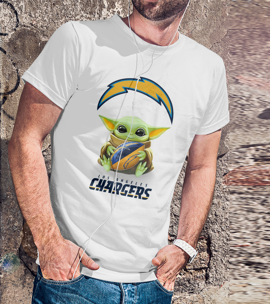 Star Wars Baby Yoda Los Angeles Chargers Football Hug White T-Shirt