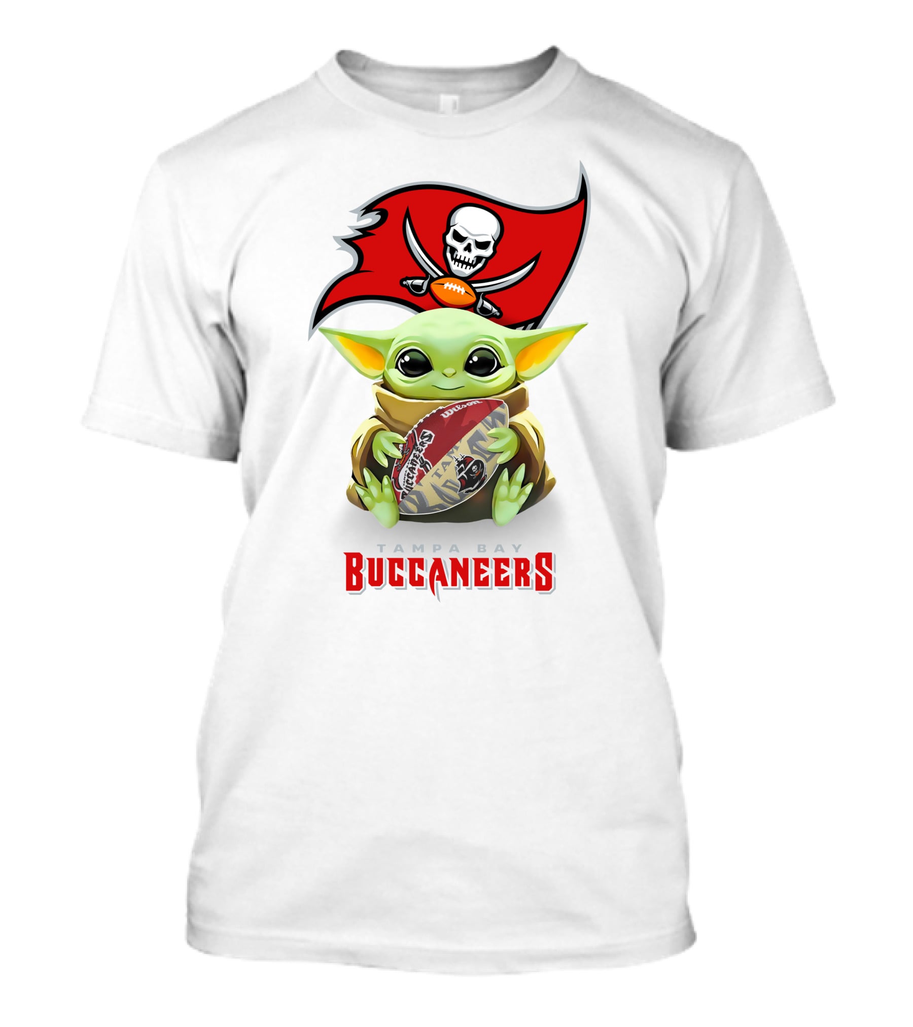Star Wars Baby Yoda Holding Tampa Bay Buccaneers Football T-Shirt