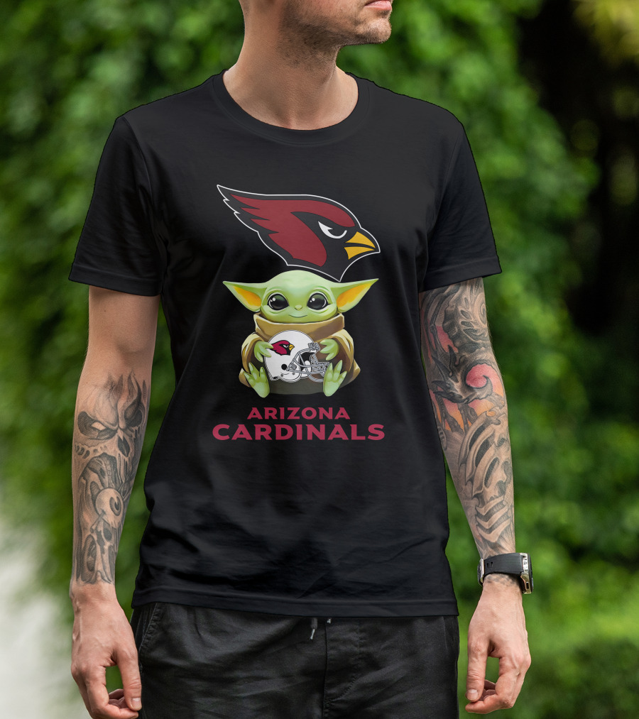 Grogu Hugging Arizona Cardinals Helmet With Team T-Shirt