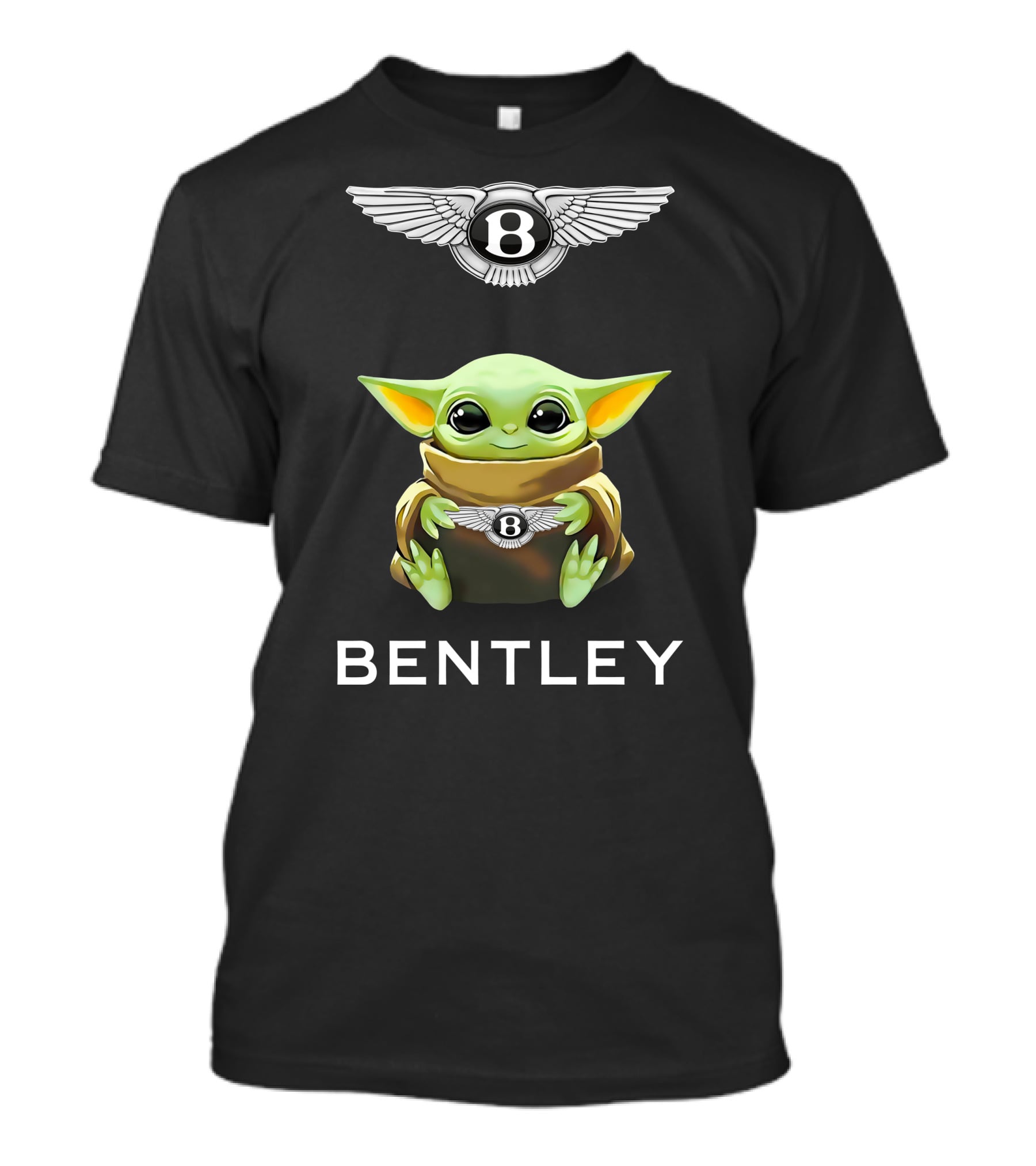 Grogu Holding Bentley Logo With Bentley Wings T-Shirt