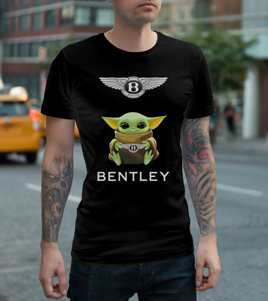 Grogu Holding Bentley Logo With Bentley Wings T-Shirt