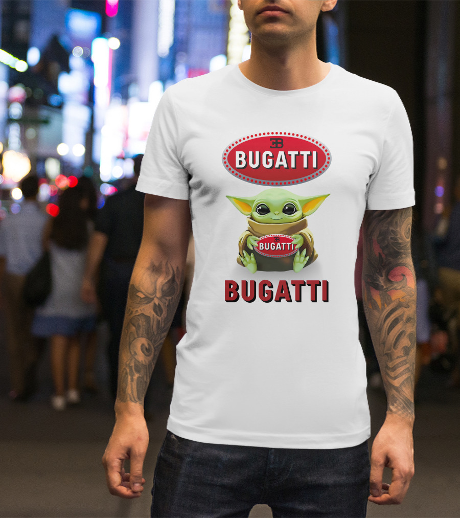 Grogu Bugatti Hug With Bugatti Logo Featuring Grogu Hugging Bugatti Emblem T-Shirt