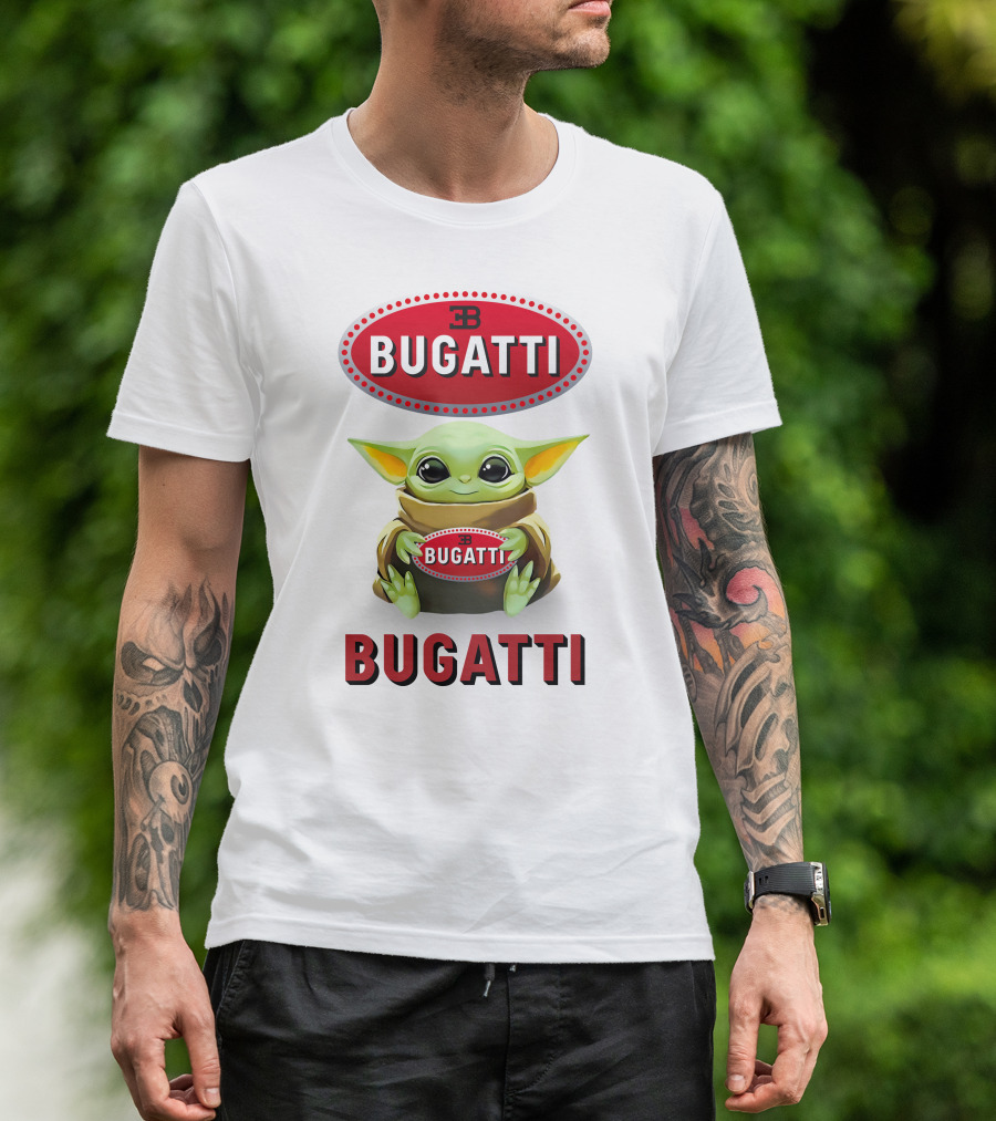 Grogu Bugatti Hug With Bugatti Logo Featuring Grogu Hugging Bugatti Emblem T-Shirt