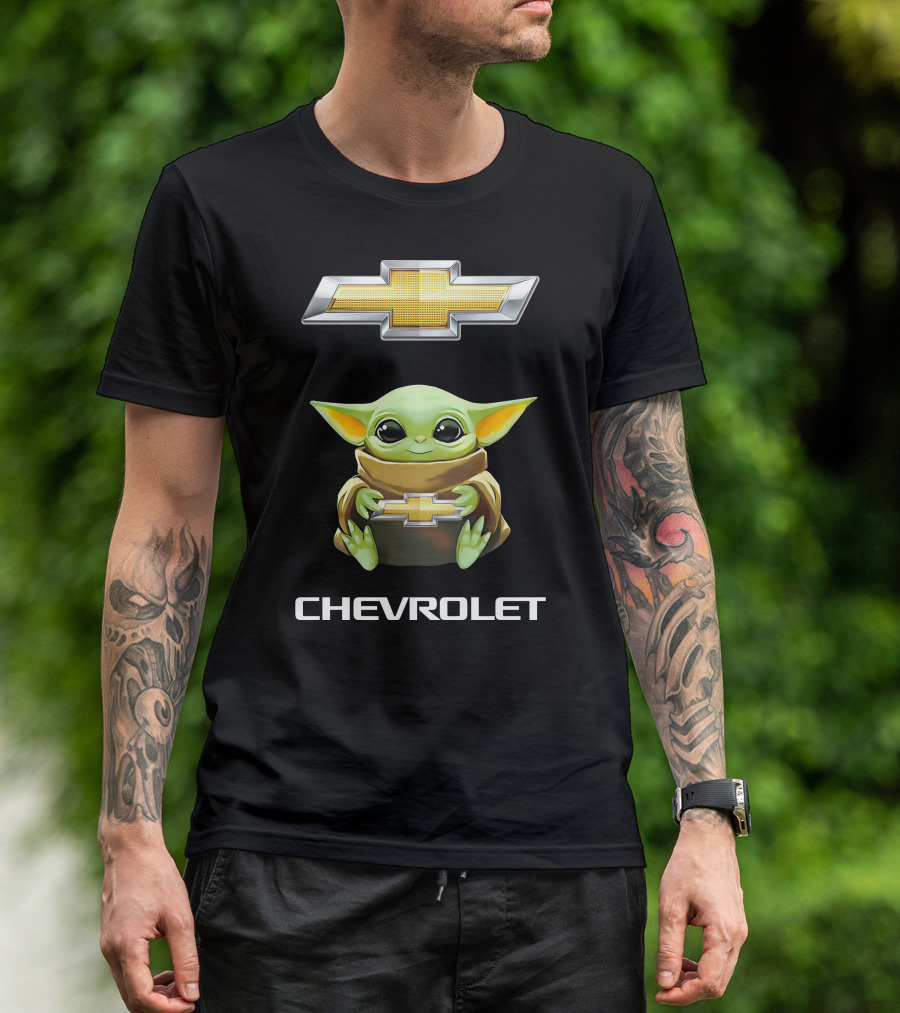 Grogu Holds Chevrolet Logo With Star Wars T-Shirt