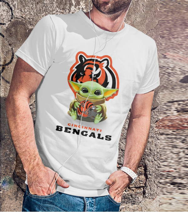 Cincinnati Bengals Grogu Hugging Bengals Helmet With Team T-Shirt