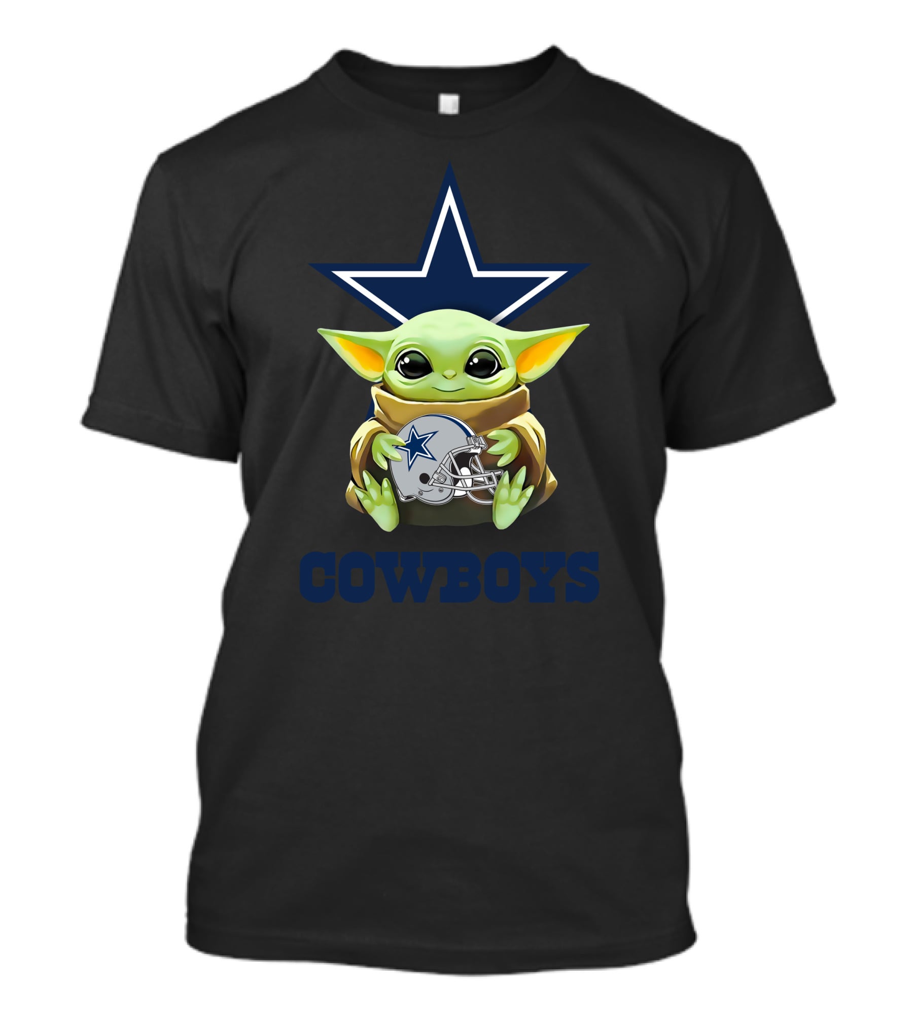 Grogu Holding Dallas Cowboys Helmet With Star Logo And COWBOYS Text T-Shirt