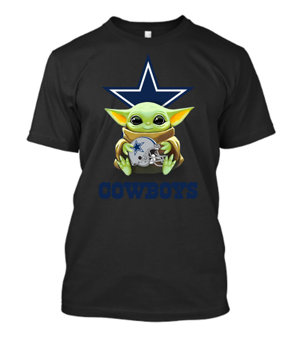 Grogu Holding Dallas Cowboys Helmet With Star Logo And COWBOYS Text T-Shirt