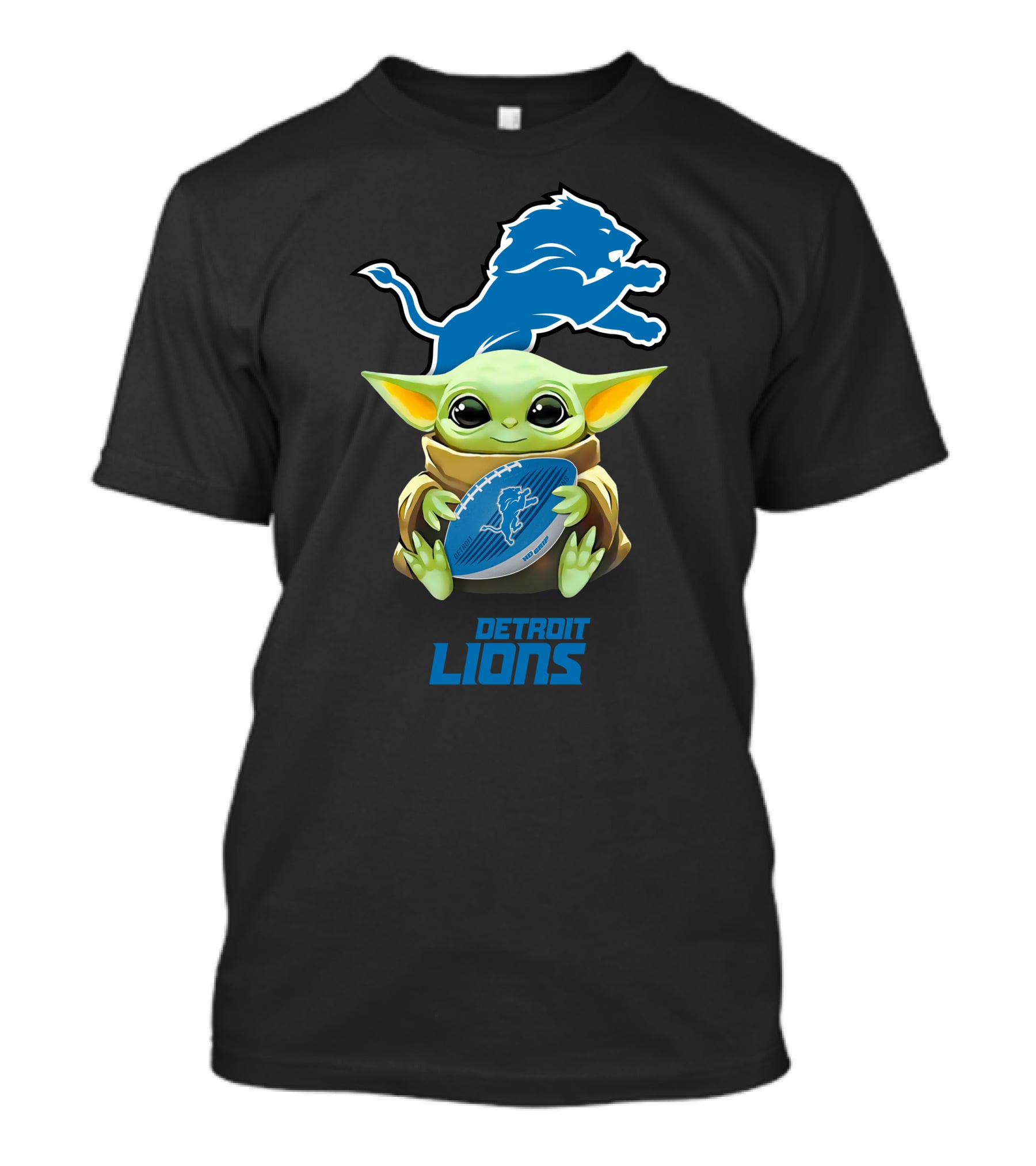 Grogu Hug Detroit Lions Football Logo Tailgate Adventure T-Shirt