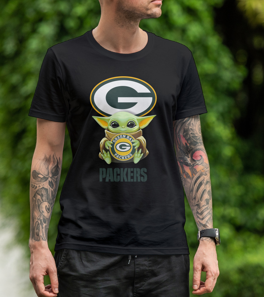 Grogu Holding Green Bay Packers Emblem With Packers T-Shirt