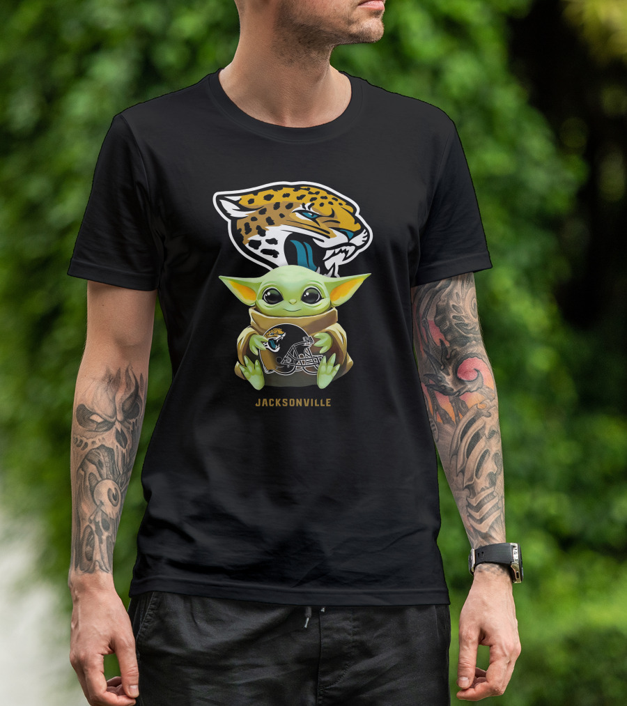 Grogu Holding Jacksonville Jaguars Football Helmet With Team T-Shirt