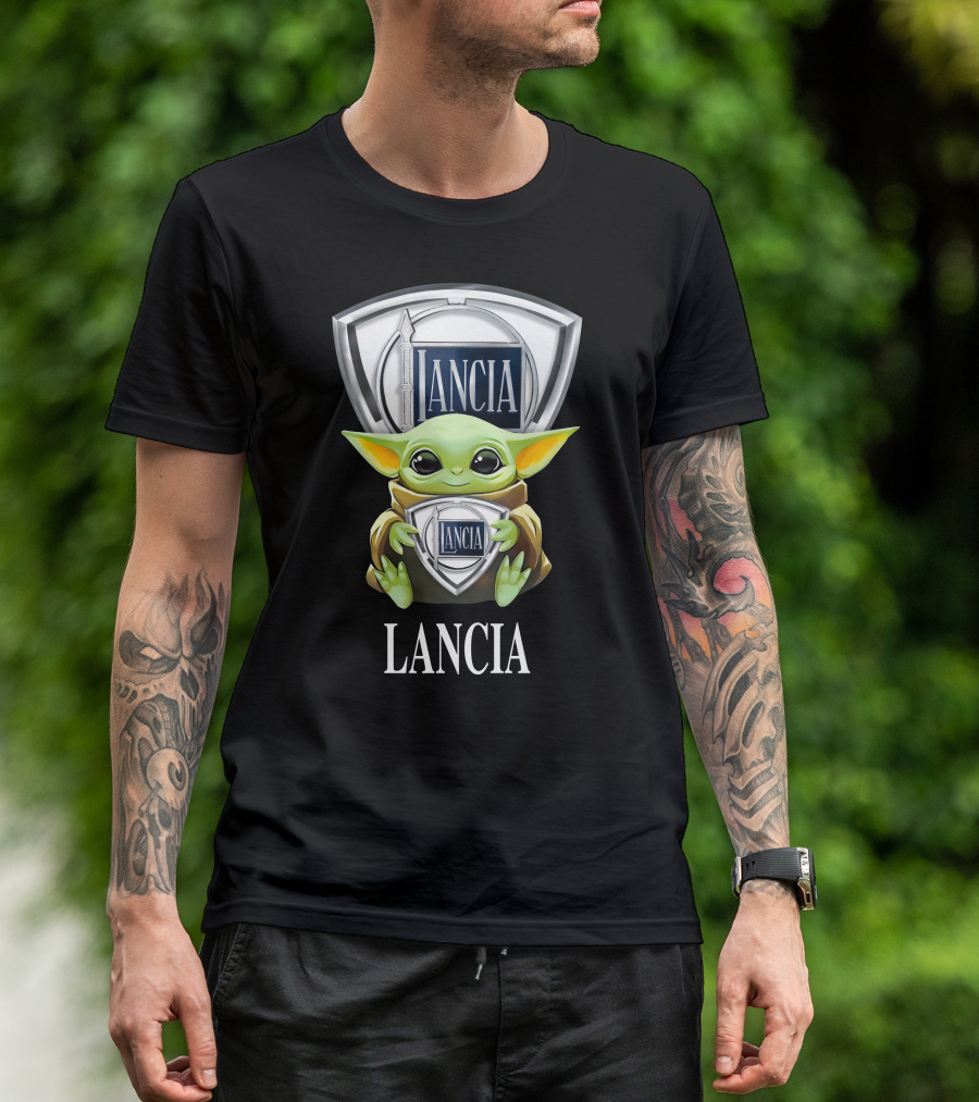 Grogu Holding Lancia Logo With Shield Emblem T-Shirt