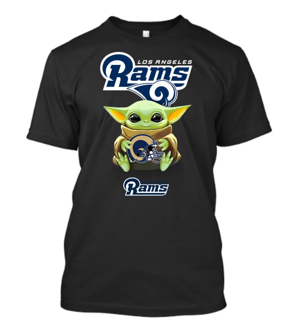 Los Angeles Rams Grogu Holding Rams Helmet NFL Football Fan T-Shirt