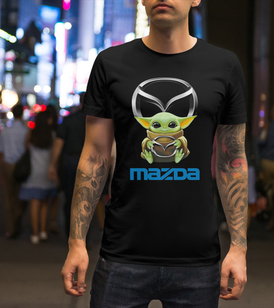 Grogu Holding Mazda Logo With Iconic Symbol Integration T-Shirt